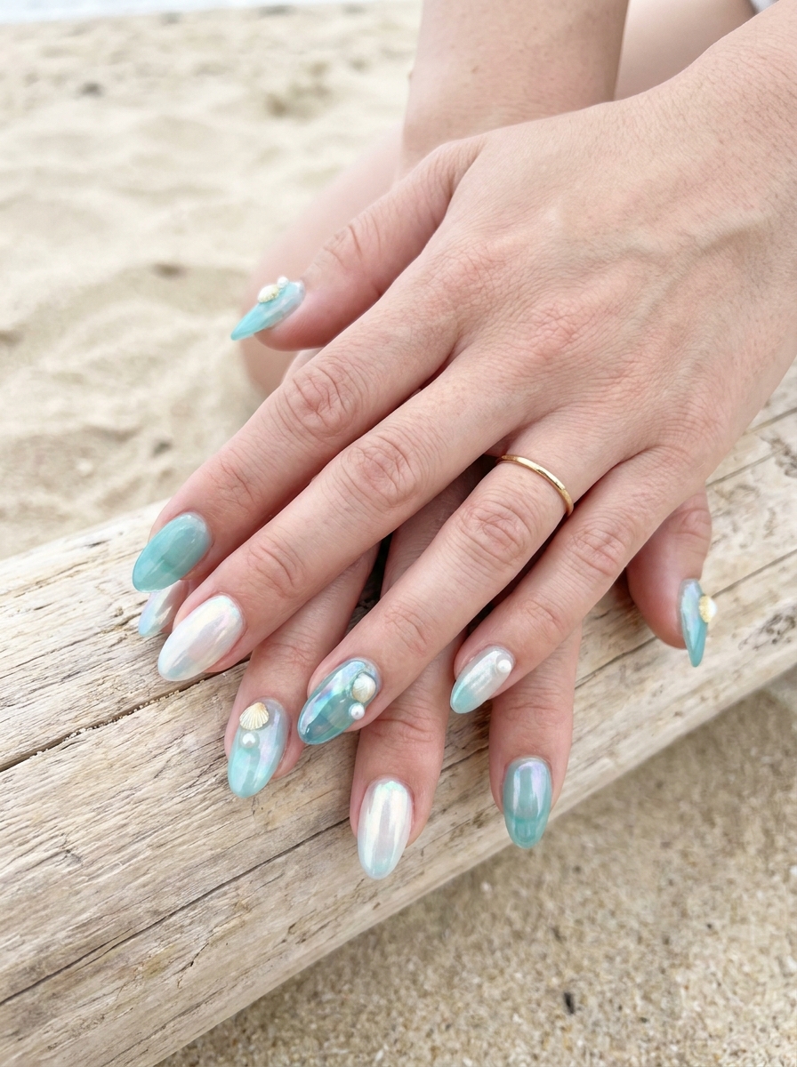 Crystal Sea Mermaid Nails mit glasartigem Aqua-Schimmer